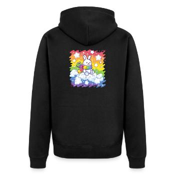 Rainbow bunny on cloud - Unisex Premium Organic Zip Hoodie - black - Back - Nico (187cm)