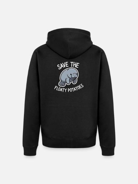 Cute Manatee Save the Floaty Potatoes  - Unisex Premium Organic Zip Hoodie - black