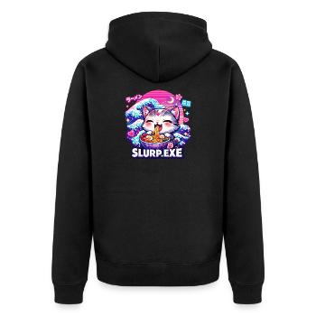 Kawaii Cat Ramen Noodles Anime Cat - Unisex Premium Organic Zip Hoodie - black - Back - Nico (187cm)