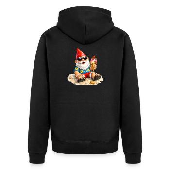 Gartenzwerg am Strand mit Eis in der Hand   - Unisex Premium Organic Zip Hoodie - black - Back - Nico (187cm)