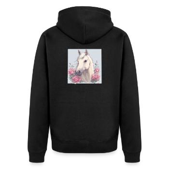 Pferd mit Blumen - Unisex Premium Bio Zip Hoodie - Schwarz - Hinten - Nico (187cm)