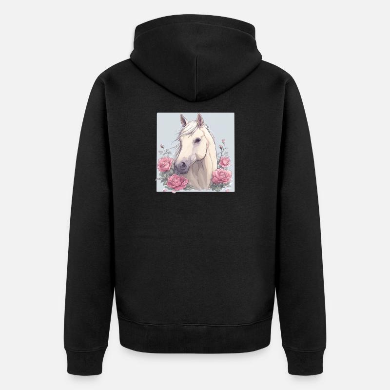 Cheval avec des fleurs - Veste à capuche bio Premium Unisexe - noir