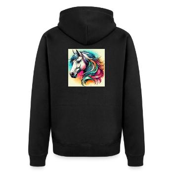 horse - Unisex Premium Organic Zip Hoodie - black - Back - Nico (187cm)