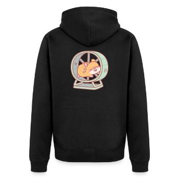 Cute Hamster Running on Wheel - Unisex Premium Organic Zip Hoodie - black - Back - Nico (187cm)