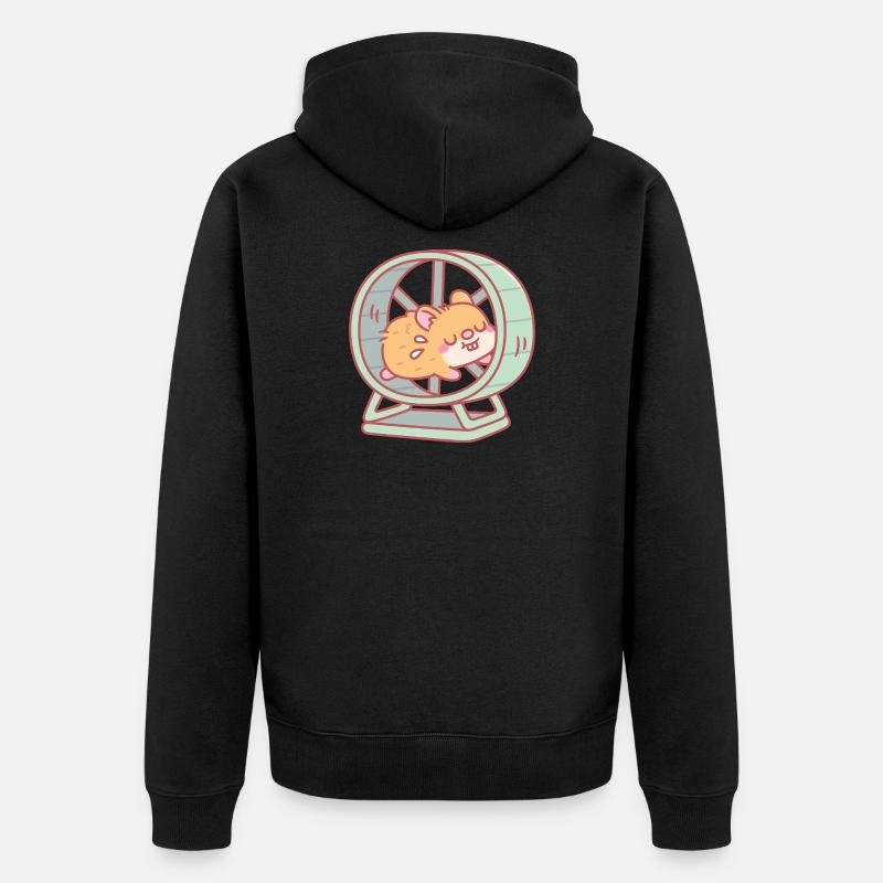 Mignon hamster courant sur une roue - Veste à capuche bio Premium Unisexe - noir