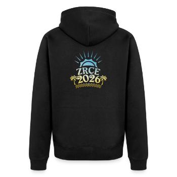 Zrce Party 2026 Bunt - Unisex Premium Bio Zip Hoodie - Schwarz - Hinten - Nico (187cm)
