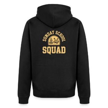 Sonntagsschul-Staffel - Unisex Premium Bio Zip Hoodie - Schwarz - Hinten - Nico (187cm)