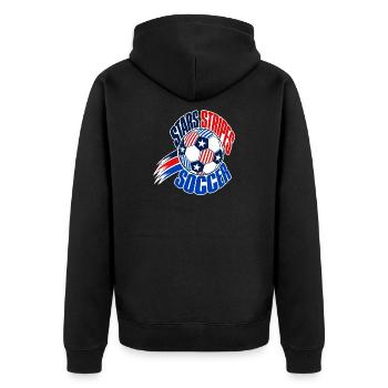 USA Soccer Fan 2026, Stars and Stripes Soccer Ball - Unisex Premium Bio Zip Hoodie - Schwarz - Hinten - Nico (187cm)