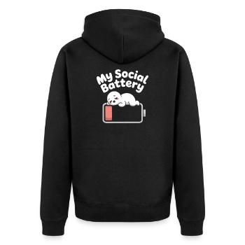 Social Battery Introvertiert Leere Batterie Akku - Unisex Premium Bio Zip Hoodie - Schwarz - Hinten - Nico (187cm)