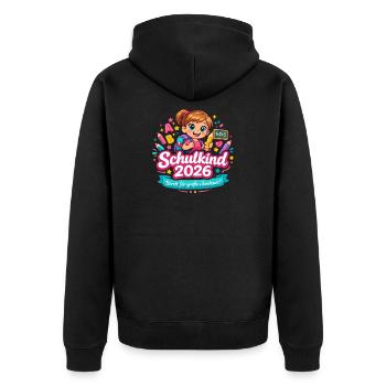 Schulkind 2026 – Das große Abenteuer startet - Unisex Premium Bio Zip Hoodie - Schwarz - Hinten - Nico (187cm)