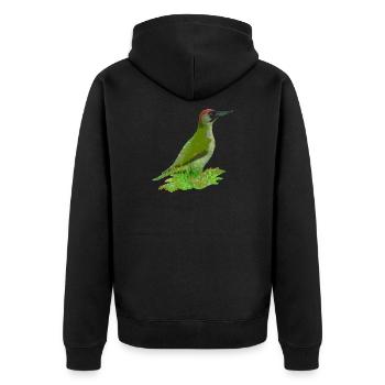 gruenspecht vogel natur - Unisex Premium Bio Zip Hoodie - Schwarz - Hinten - Nico (187cm)