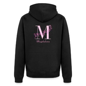 MAGDALENA Namensshirt Blumen Buchstabe Damen - Unisex Premium Bio Zip Hoodie - Schwarz - Hinten - Nico (187cm)