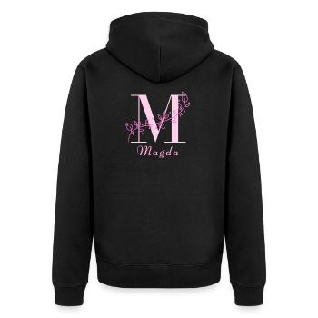 MAGDA Namensshirt Blumen Buchstabe Damen - Unisex Premium Bio Zip Hoodie - Schwarz - Hinten - Nico (187cm)