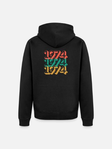 Retro 1974 farveblokmønster - Premium økologisk unisex-hættejakke - sort
