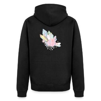 irisierende Kristalle mit Elfen Flügel und Rose - Unisex Premium Bio Zip Hoodie - Schwarz - Hinten - Nico (187cm)