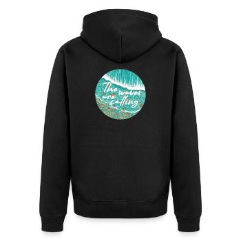 Waves Are Calling - Unisex Premium Bio Zip Hoodie - Schwarz - Hinten - Nico (187cm)
