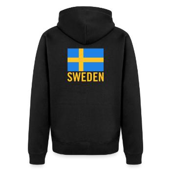 Schweden mit schwedischer Flagge - Unisex Premium Bio Zip Hoodie - Schwarz - Hinten - Nico (187cm)