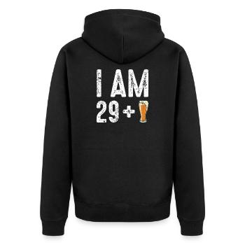 Ich bin 29 plus Bier - Unisex Premium Bio Zip Hoodie - Schwarz - Hinten - Nico (187cm)