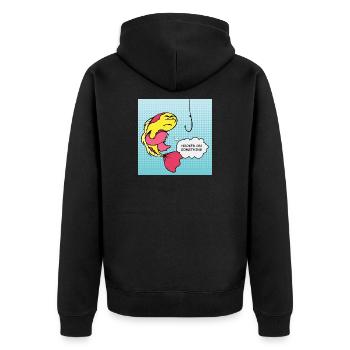 Popart Fisch Angehakt Humor - Unisex Premium Bio Zip Hoodie - Schwarz - Hinten - Nico (187cm)