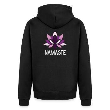 Namaste - Yoga Geschenkidee - Unisex Premium Bio Zip Hoodie - Schwarz - Hinten - Nico (187cm)