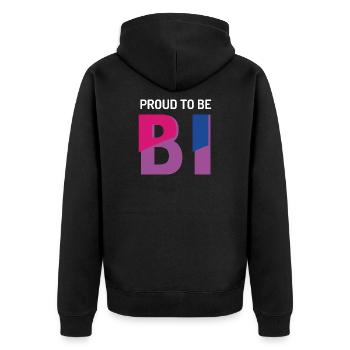 Stolz darauf, bisexuell zu sein - Unisex Premium Bio Zip Hoodie - Schwarz - Hinten - Nico (187cm)