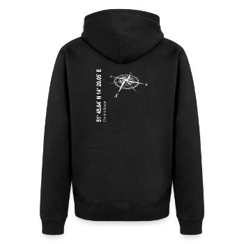Koordinaten Cottbus - Unisex Premium Bio Zip Hoodie - Schwarz - Hinten - Nico (187cm)