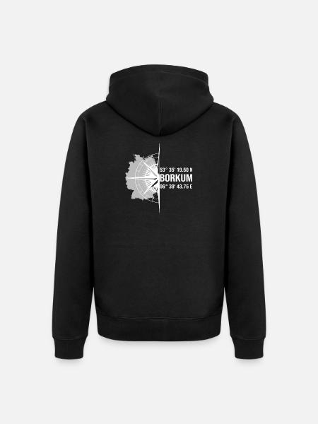 Koordinaten Borkum - Unisex Premium Bio Zip Hoodie - Schwarz