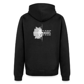 Koordinaten Kassel - Unisex Premium Bio Zip Hoodie - Schwarz - Hinten - Nico (187cm)
