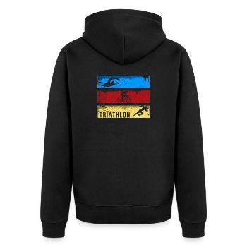 Triathlon - Unisex Premium Bio Zip Hoodie - Schwarz - Hinten - Nico (187cm)