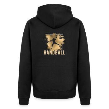 Handball - Unisex Premium Bio Zip Hoodie - Schwarz - Hinten - Nico (187cm)
