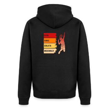 Essen, Tennis, Schlafen, Wiederholen - Unisex Premium Bio Zip Hoodie - Schwarz - Hinten - Nico (187cm)