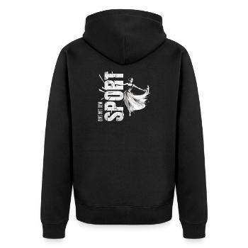 Eins mit dem Sport - Tanzen - Unisex Premium Bio Zip Hoodie - Schwarz - Hinten - Nico (187cm)