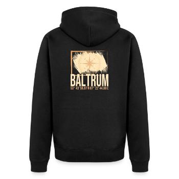 Baltrum Koordinaten - Unisex Premium Bio Zip Hoodie - Schwarz - Hinten - Nico (187cm)