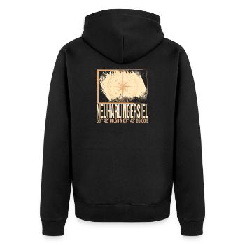 Neuharlingersiel Koordinaten - Unisex Premium Bio Zip Hoodie - Schwarz - Hinten - Nico (187cm)