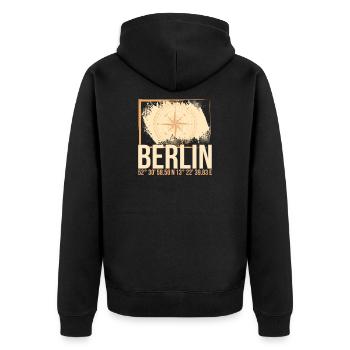 Berlin Koordinaten - Unisex Premium Bio Zip Hoodie - Schwarz - Hinten - Nico (187cm)