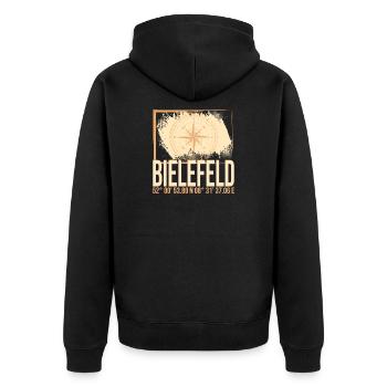 Bielefeld Koordinaten - Unisex Premium Bio Zip Hoodie - Schwarz - Hinten - Nico (187cm)