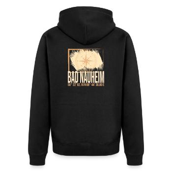 Bad Nauheim Koordinaten - Unisex Premium Bio Zip Hoodie - Schwarz - Hinten - Nico (187cm)