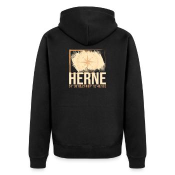 Herne Koordinaten - Unisex Premium Bio Zip Hoodie - Schwarz - Hinten - Nico (187cm)