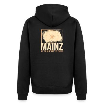 Mainz Koordinaten - Unisex Premium Bio Zip Hoodie - Schwarz - Hinten - Nico (187cm)