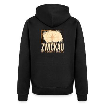 Zwickau Koordinaten - Unisex Premium Bio Zip Hoodie - Schwarz - Hinten - Nico (187cm)