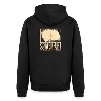 Schweinfurt Koordinaten - Unisex Premium Bio Zip Hoodie - Schwarz - Hinten - Nico (187cm)