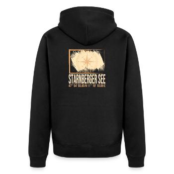Starnberger See Koordinaten - Unisex Premium Bio Zip Hoodie - Schwarz - Hinten - Nico (187cm)