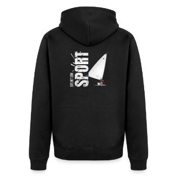 Eins mit dem Sport - Segeln - Unisex Premium Bio Zip Hoodie - Schwarz - Hinten - Nico (187cm)