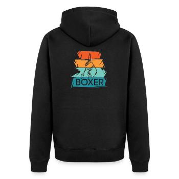 retro Boxhandschuhe Boxer vintage Gym Kampfsport - Unisex Premium Bio Zip Hoodie - Schwarz - Hinten - Nico (187cm)