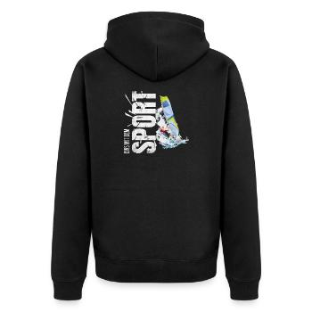 Eins mit dem Sport - Windsurfen - Unisex Premium Bio Zip Hoodie - Schwarz - Hinten - Nico (187cm)