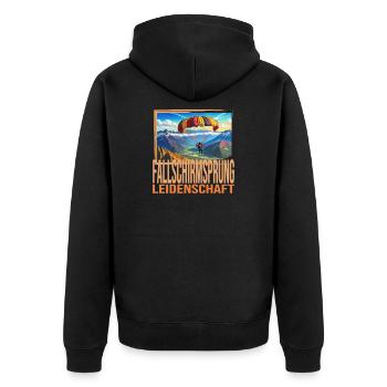 Fallschirmsprung Leidenschaft - Unisex Premium Bio Zip Hoodie - Schwarz - Hinten - Nico (187cm)