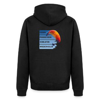 Essen - Paragliden - Schlafen - Wiederholen - Unisex Premium Bio Zip Hoodie - Schwarz - Hinten - Nico (187cm)