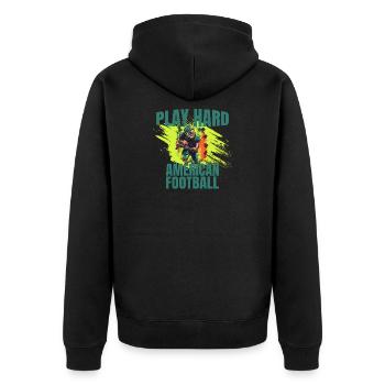 Play Hard - American Football - Unisex Premium Bio Zip Hoodie - Schwarz - Hinten - Nico (187cm)