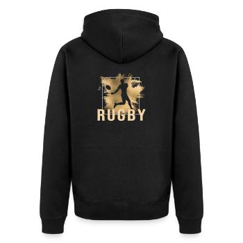 Rugby - Unisex Premium Bio Zip Hoodie - Schwarz - Hinten - Nico (187cm)