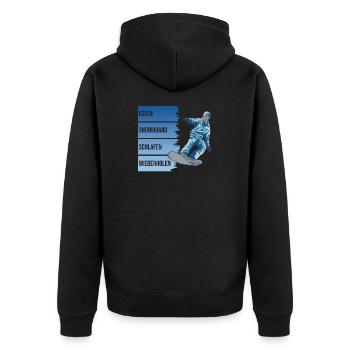 Essen - Snowboard - Schlafen - Wiederholen - Unisex Premium Bio Zip Hoodie - Schwarz - Hinten - Nico (187cm)